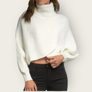 NWT | Elan | Mock Neck Dolman Criss-Cross Balloon Sleeve Sweater | Cream | Small